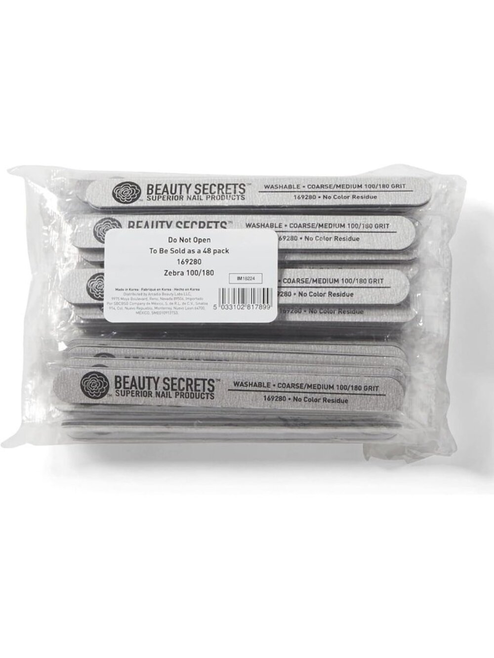 Zebra Cushion Nail File Set - Medium/Coarse 180/100 Grit, 48ct for Perfect Nails